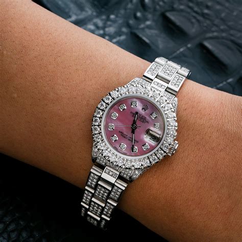 pink rolex bling|Rolex gold and diamond set.